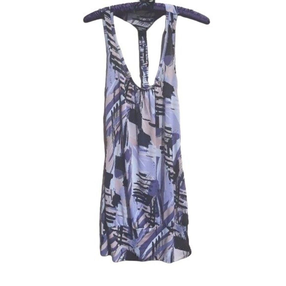 Vtg 80's Dress Open Racerback Tank Graffiti Slip Overall Splatter‎ Purple Sz S
